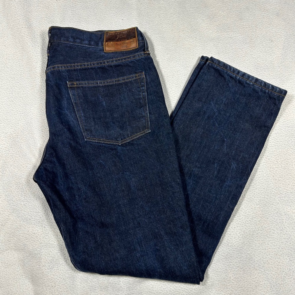 J Crew 770 Straight Jeans Mens 34x32 Blue Flannel Lined Japanese Kaihara Denim